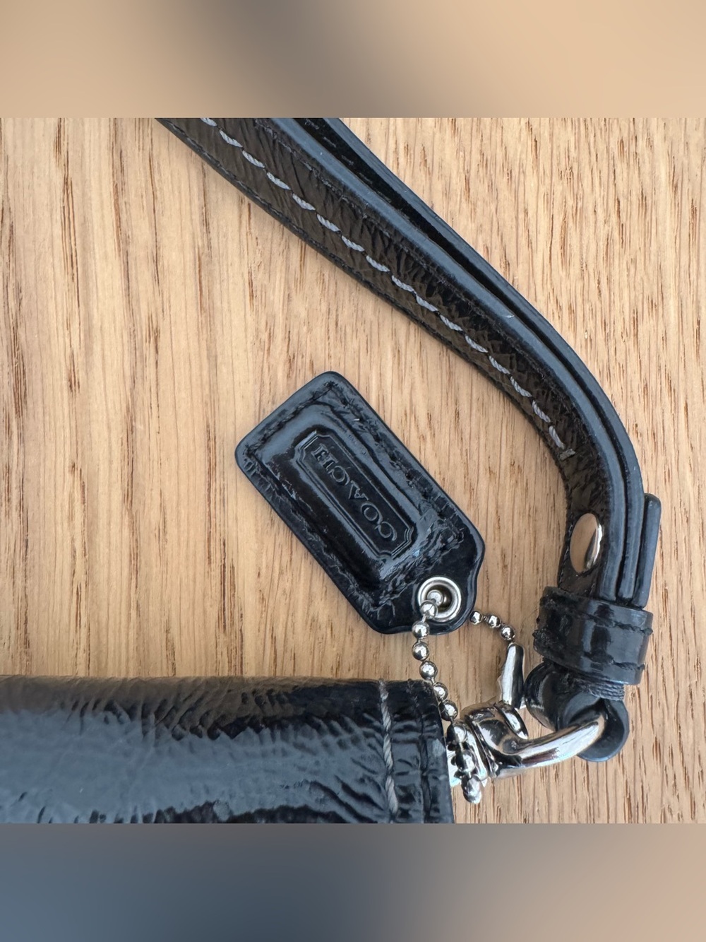 Coach Black Patent Leather Buckle Wristlet - Picture 2 of 12